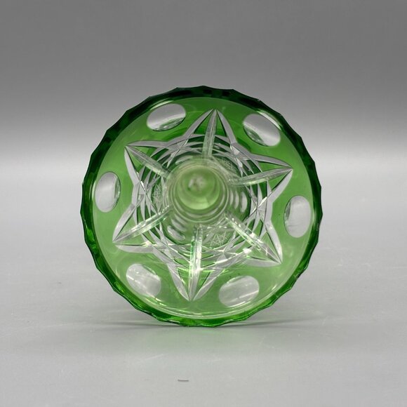 Vintage Emerald Green Cut-to-Clear Bohemian Crystal Vase Czech Overlay - Picture 10 of 10